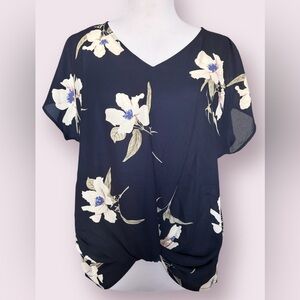 West Kai Blue Floral Twist Front Top